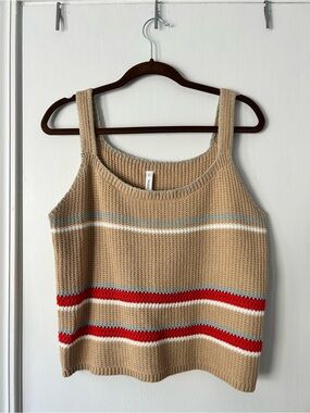 Wishlist Beige Knit Tank with Light Blue Trim